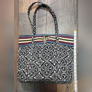 Elegant Black and White Floral Tote Bag